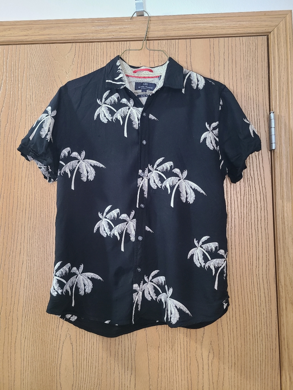 Michael Brandon Slim Fit Button Up Palm Tree Tropical Print Hawaiian Shirt